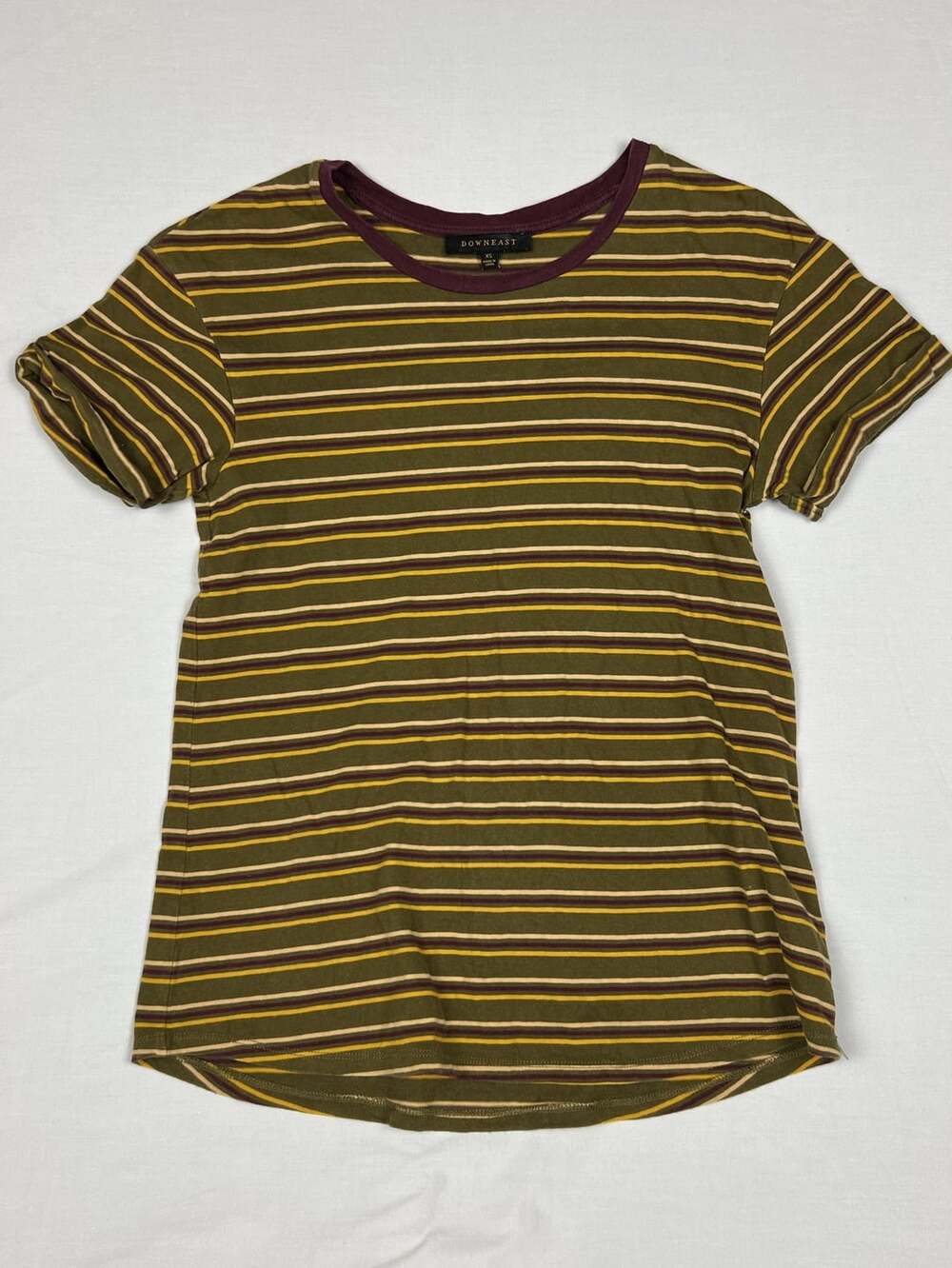 Downeast Green Striped Short Sleeve Crew Neck T-Shirt Size XS